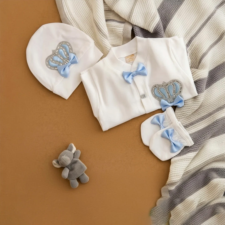 Sky Blue Crown Romper Set Summer