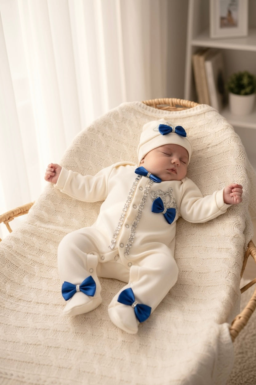 Luxe Crown Romper Set (Royal Blue)