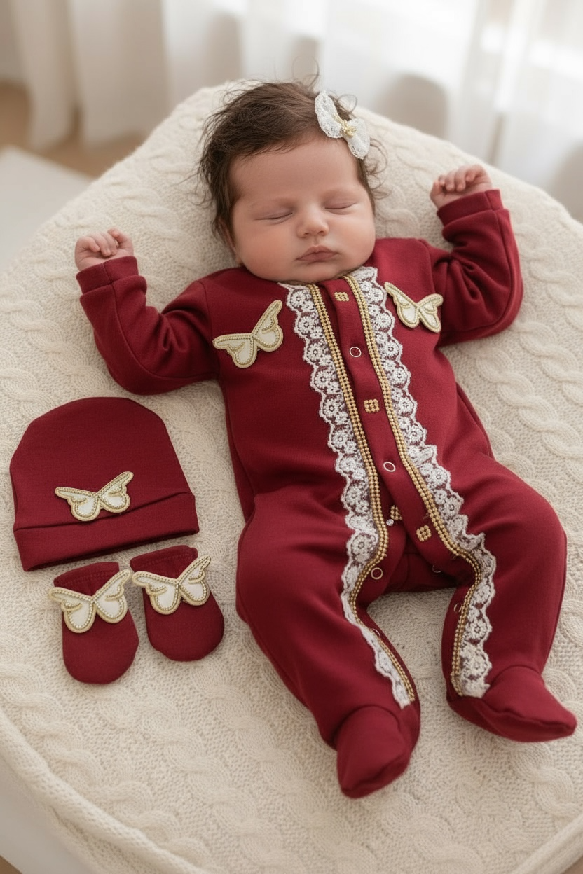 Butterfly Jewel Wings Romper Maroon