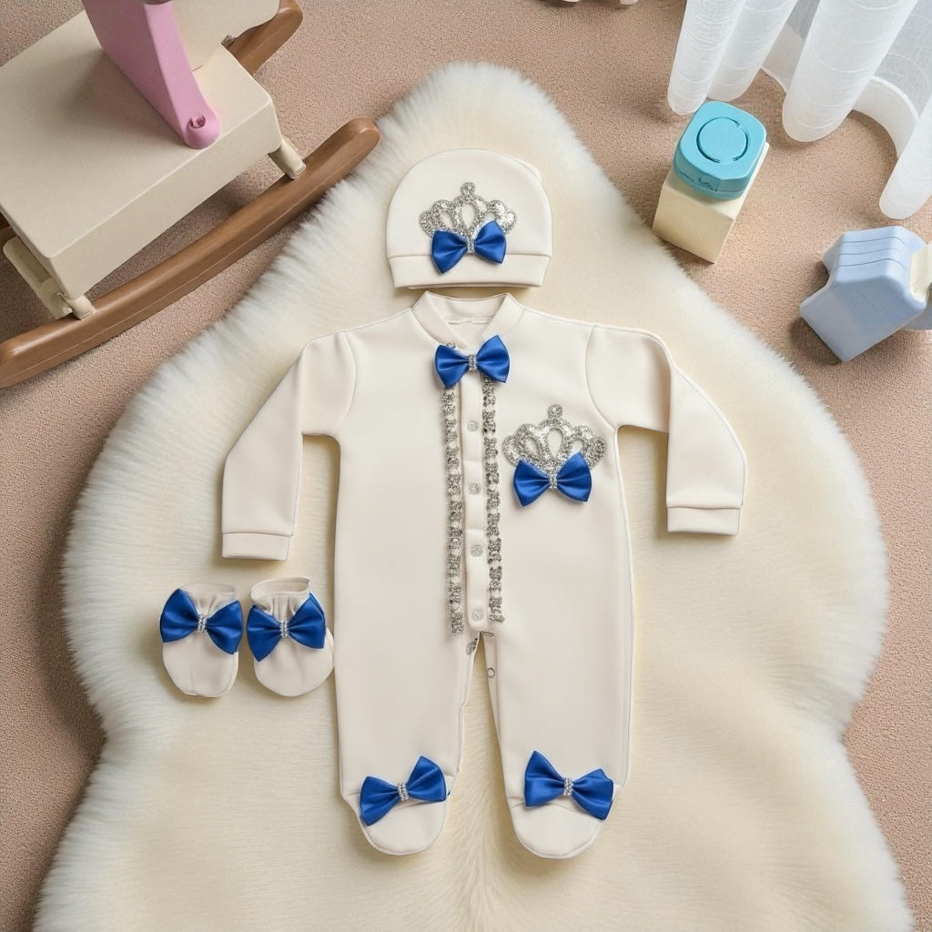 Luxe Crown Romper Set (Royal Blue)