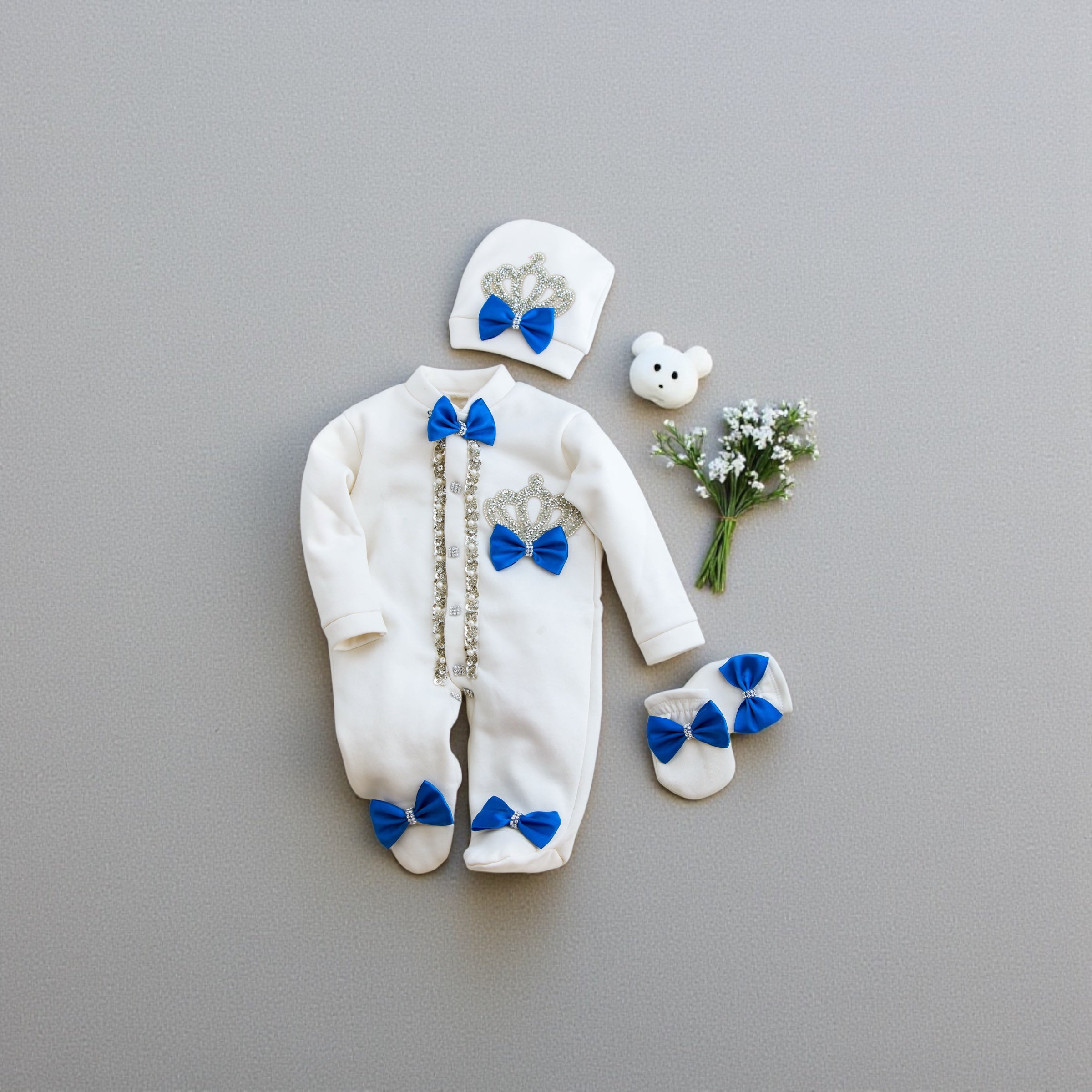 Luxe Crown Romper Set (Royal Blue)