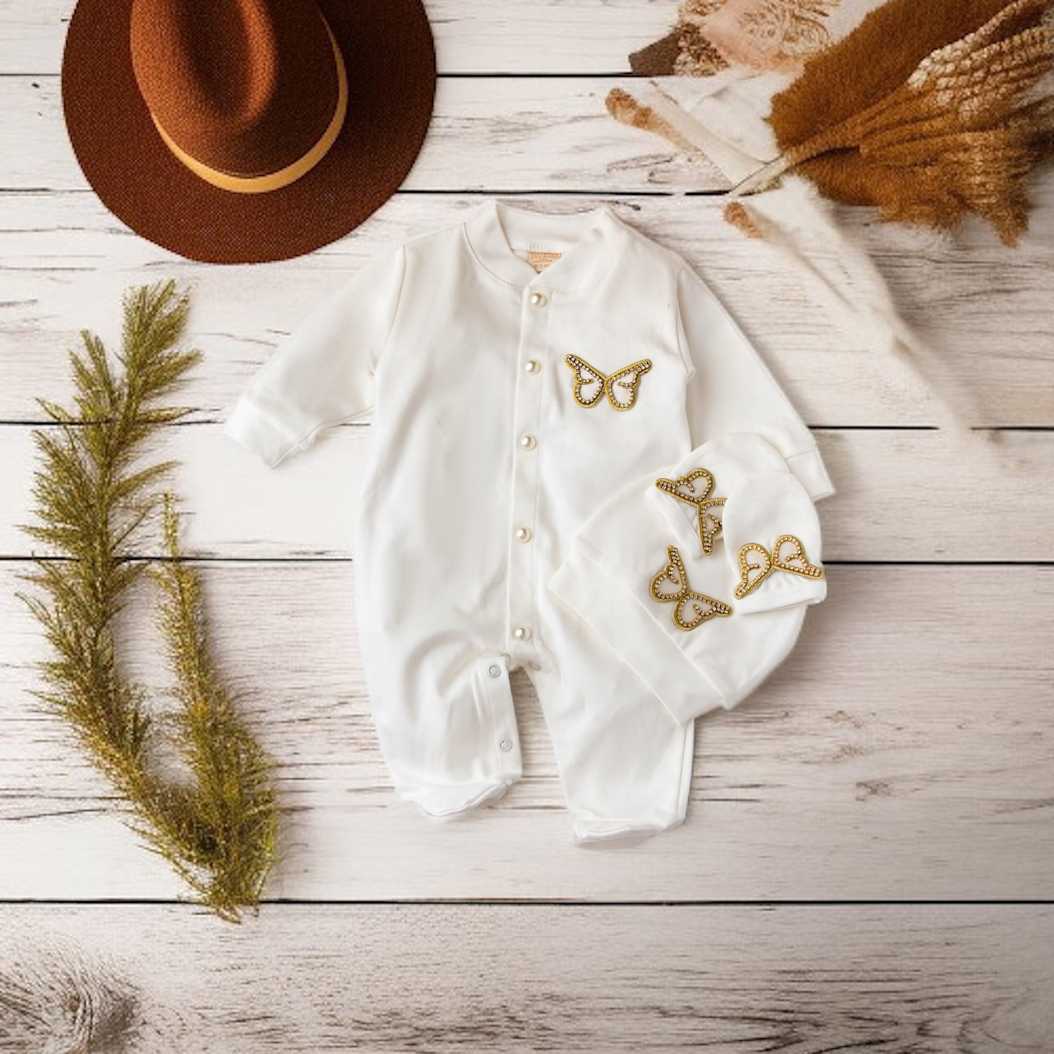 Butterfly Jewel Wings Romper Golden Winter